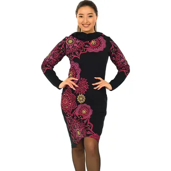 Dámská mikina Himalife Šatomikina s maxi kapucí Ailana - černá s růžovou Velikost: XXL - Móda pro plnoštíhlé, Oblečení nadměrné velikosti