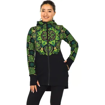 Dámská mikina Himalife Prodloužená mikina na zip s kapucí Kiana - černá se zelenou Velikost: XXL - Móda pro plnoštíhlé, Oblečení nadměrné velikosti