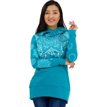 Dámská mikina Himalife Mikina Moana s maxi kapucí - petrolejová s bílou Velikost: 4XL - Móda pro plnoštíhlé, Oblečení nadměrné velikosti