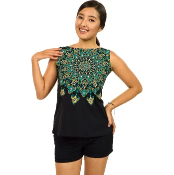 Dámské tričko Himalife Tílko Sana - černá s tyrkysovou a žlutou Velikost: XL - Móda pro plnoštíhlé, Oblečení nadměrné velikosti