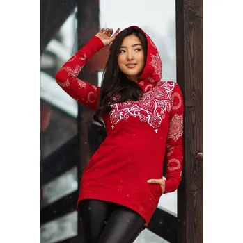 Dámská mikina Himalife Mikina Moana s maxi kapucí - červená s bílou Velikost: 4XL - Móda pro plnoštíhlé, Oblečení nadměrné velikosti