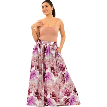 Dámská sukně Himalife Maxi sukně s kapsami Samira - bílá s fialovou Velikost: XXL/3XL - Móda pro plnoštíhlé, Oblečení nadměrné velikosti