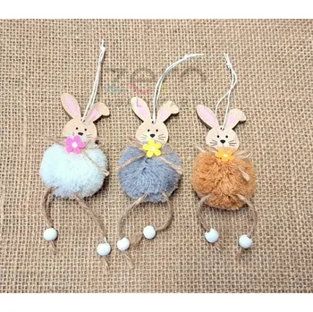 Velikonoční dekorace Zajíček v kožichu dřevěný závěsný 15,5 cm (3 ks) - mix