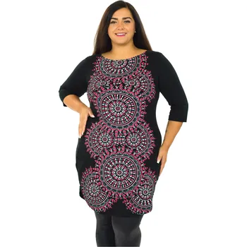 Dámské šaty Himalife Tunika / šaty s 3/4 rukávem Lihue - černá s červenou Velikost: 4XL - Móda pro plnoštíhlé, Oblečení nadměrné velikosti