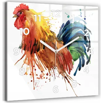 Hodiny Foto Skleněné Hodiny Nástěnné Do Moderních Interiérů Barevný kohout 30x30 cm