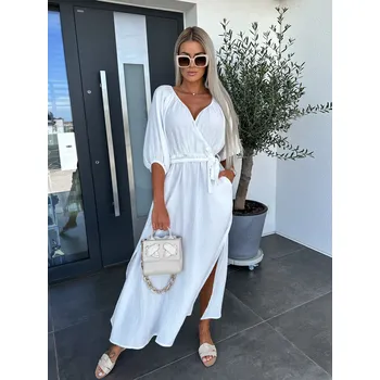 Dlouhé mušelínové šaty 15991 bílé uni Dámské šaty Dlouhé mušelínové šaty 15991 bílé uni