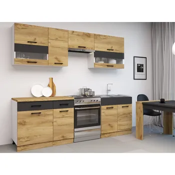 Kuchyňská linka Kuchyně VIVIANA 180/240 cm, korpus: bílý, dvířka: dub craft zlatý/matera +možnost VÝNOSU + vyzvednutí ZDARMA