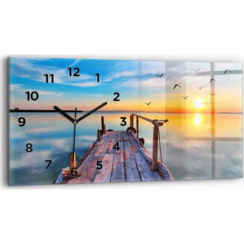 Hodiny Horizontální Skleněné Nástěnné Hodiny se Stylovým Potiskem Jezero molo 60x30 cm