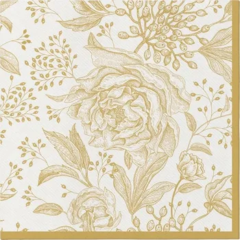 Papírový ubrousek Ubrousky Zlatá pivoňky 40 cm 12 Ks Airlaid Svatební Hostina Svaté Přijímání Křest