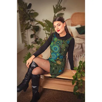 Dámské šaty Himalife Tunika/šaty s límcem Sarita - černá se zelenou Velikost: XXL - Móda pro plnoštíhlé, Oblečení nadměrné velikosti