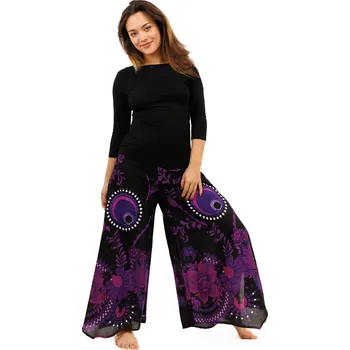 Dámské kalhoty Himalife Široké kalhoty Tika - fialové Velikost: 4XL/5XL - Móda pro plnoštíhlé, Oblečení nadměrné velikosti