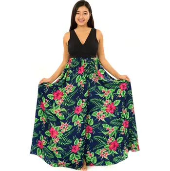 Dámské šaty Himalife Dlouhé maxi šaty Tiana - tmavě modrá se zelenou Velikost: XXL/3XL - Móda pro plnoštíhlé, Oblečení nadměrné velikosti