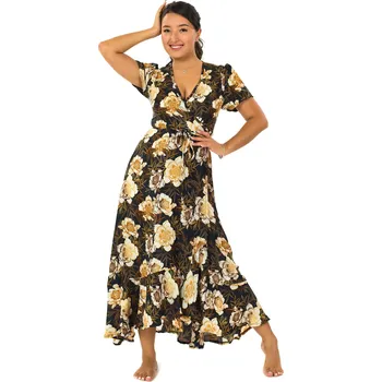 Dámské šaty Himalife Zavinovací šaty s volány Růže - černá se zlatou a bílou Velikost: L