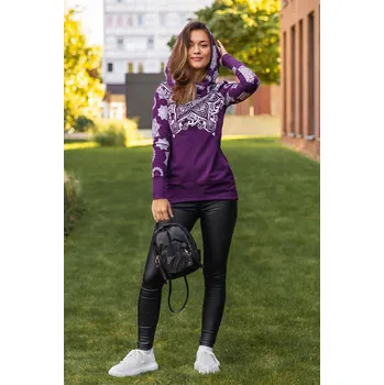 Dámská mikina Himalife Mikina Moana s maxi kapucí - ostružinová s bílou Velikost: 4XL - Móda pro plnoštíhlé, Oblečení nadměrné velikosti