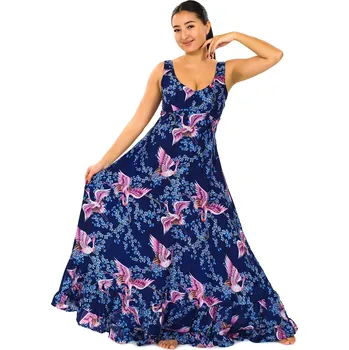 Dámské šaty Himalife Dlouhé šaty s volány Osaka - tmavě modré s růžovou Velikost: S/M