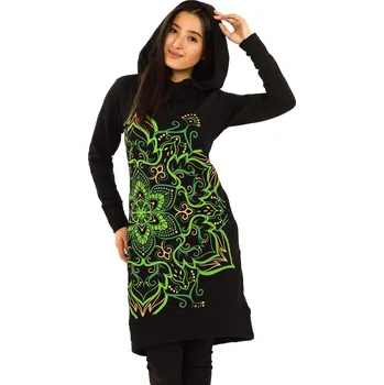 Dámská mikina Himalife Šatomikina s maxi kapucí Subira - černá se zelenou Velikost: 3XL - Móda pro plnoštíhlé, Oblečení nadměrné velikosti