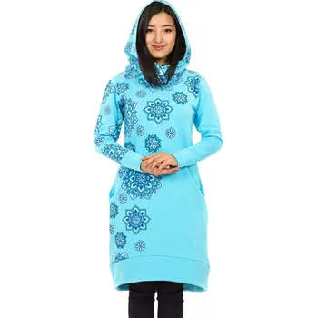 Dámská mikina Himalife Šatomikina s maxi kapucí Pokhara - tyrkysová Velikost: 3XL - Móda pro plnoštíhlé, Oblečení nadměrné velikosti