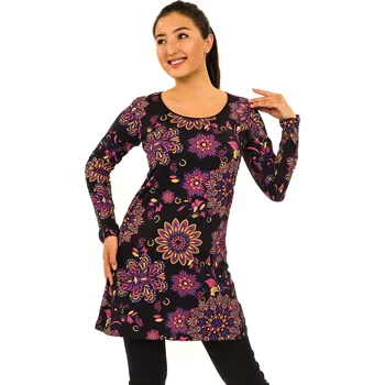 Dámské šaty Himalife Šaty s dlouhým rukávem Moya - černá s růžovou Velikost: 4XL - Móda pro plnoštíhlé, Oblečení nadměrné velikosti