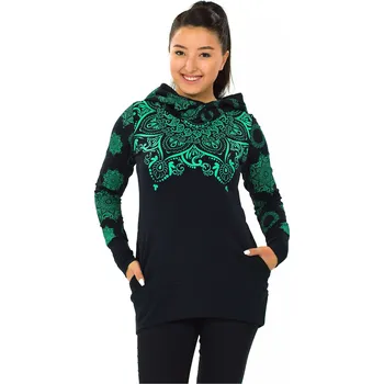 Dámská mikina Himalife Mikina Moana s maxi kapucí - černá se zelenou Velikost: 3XL - Móda pro plnoštíhlé, Oblečení nadměrné velikosti