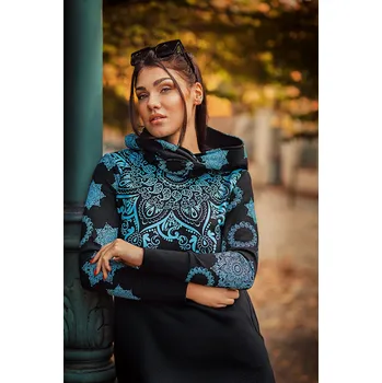 Dámská mikina Himalife Mikina Moana s maxi kapucí - černá s tyrkysovou Velikost: L