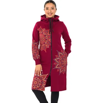 Dámská mikina Himalife Prodloužená mikina na zip s kapucí Isa - vínová Velikost: 4XL - Móda pro plnoštíhlé, Oblečení nadměrné velikosti