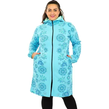 Dámská mikina Himalife Prodloužená mikina na zip s kapucí Lei - tyrkysová Velikost: 4XL - Móda pro plnoštíhlé, Oblečení nadměrné velikosti
