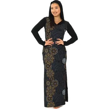 Dámské šaty Himalife Dlouhé šaty s kapucí Priya - černá s béžovou Velikost: 3XL - Móda pro plnoštíhlé, Oblečení nadměrné velikosti