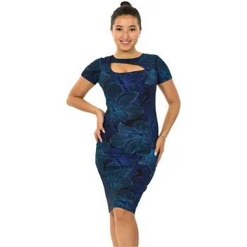 Dámské šaty Himalife Šaty Lily - černá s modrou a fialovou Velikost: 4XL - Móda pro plnoštíhlé, Oblečení nadměrné velikosti