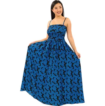 Dámské šaty Himalife Dlouhé šaty s kapsami Pomněnka - černá s modrou Velikost: L/XL - Móda pro plnoštíhlé, Oblečení nadměrné velikosti