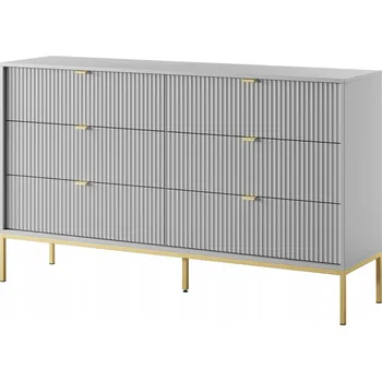 Komoda Komoda Vellore se šesti zásuvkami, 154 cm, šedá, rýhovaná čela, zlatý rám