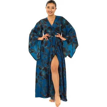 Dámské šaty Himalife Zavinovací šaty s maxi rukávy Lilie - tmavě modrá Velikost: S/M