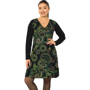 Dámské šaty Himalife Šaty s dlouhým rukávem Samara - černá s limetkovou Velikost: XXL - Móda pro plnoštíhlé, Oblečení nadměrné velikosti