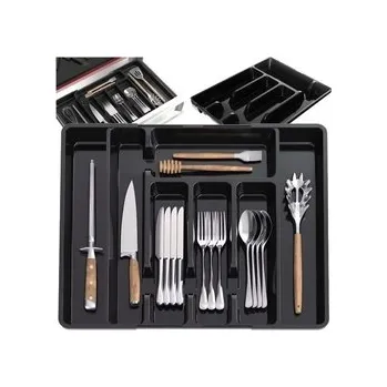 Organizace kuchyně Plastový nastavitelný organizér do kuchyňské zásuvky, černá, RUHHY