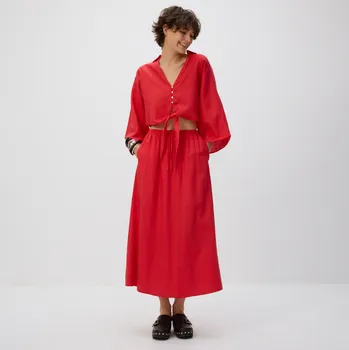 Dámská sukně Reserved - Midi sukně s příměsí lnu - červená - VX397-33X - VX397-33X-XXL