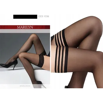 Dámské punčochy MARILYN Coco Vena 15 DEN černé samodržící punčochy s černými proužky 3/4 Black