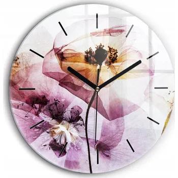 Hodiny Moderní skleněné nástěnné hodiny Sušené květiny vlčí máky černé ručičky průměr 60 cm