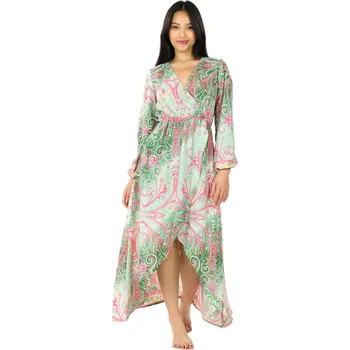 Dámské šaty Himalife Šaty s dlouhým rukávem Paisley - limetka s růžovou Velikost: S