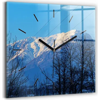 Hodiny Čtvercové Skleněné Nástěnné Hodiny do Obýváku s Motivem Výhled na Hory 30x30 cm