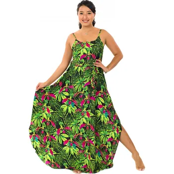Dámské šaty Himalife Šaty s páskem Wild Orchidea - zelená s růžovou Velikost: S