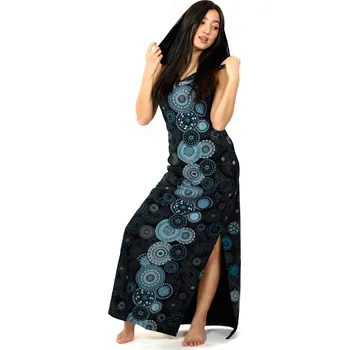 Dámské šaty Himalife Dlouhé šaty s kapucí Lahaina - černá s tyrkysovou Velikost: L