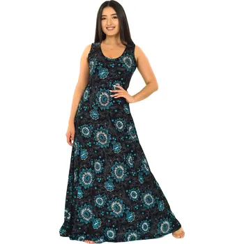 Dámské šaty Himalife Dlouhé šaty Akira - černá s tyrkysovou Velikost: 4XL - Móda pro plnoštíhlé, Oblečení nadměrné velikosti