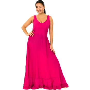 Dámské šaty Himalife Dlouhé šaty s volány Plain - růžové Velikost: S/M