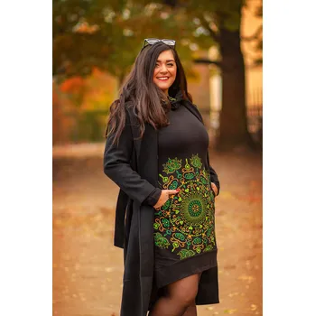 Dámská mikina Himalife Šatomikina s maxi kapucí Nayla - černá se zelenou Velikost: 4XL - Móda pro plnoštíhlé, Oblečení nadměrné velikosti