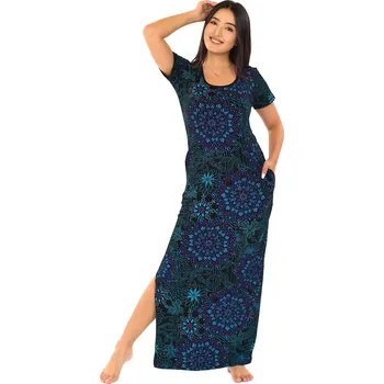 Dámské šaty Himalife Dlouhé šaty s kapsami Nida - černá s tyrkysovou a fialovou Velikost: 4XL - Móda pro plnoštíhlé, Oblečení nadměrné velikosti