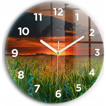 Hodiny Ozdobné nástěnné hodiny s krásnou grafikou Slunečnice na louce kulatý průměr 30 cm