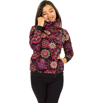 Dámská mikina Himalife Hřejivá mikina na zip s maxi límcem Tonga - černá s růžovou Velikost: 4XL - Móda pro plnoštíhlé, Oblečení nadměrné velikosti