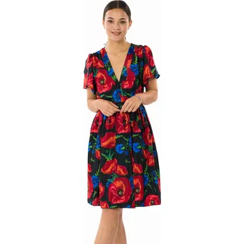 Dámské šaty Himalife Zavinovací šaty s krátkým rukávem Vlčí mák - černá s červenou Velikost: 4XL/5XL - Móda pro plnoštíhlé, Oblečení nadměrné velikosti