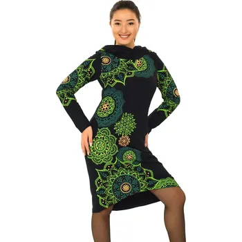 Dámská mikina Himalife Šatomikina s maxi kapucí Ailana - černá se zelenou Velikost: 3XL - Móda pro plnoštíhlé, Oblečení nadměrné velikosti