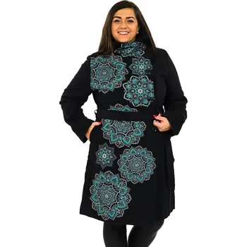 Dámský kabát Himalife Podzimní/zimní kabát Himalaya - černá s tyrkysovou Velikost: XL - Móda pro plnoštíhlé, Oblečení nadměrné velikosti