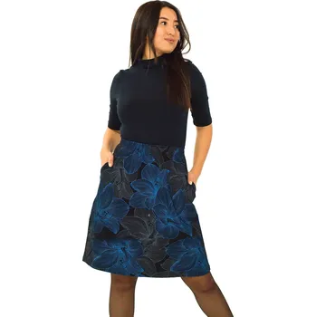 Dámská sukně Himalife Sukně Lily - černá s modrou Velikost: XXL/3XL - Móda pro plnoštíhlé, Oblečení nadměrné velikosti